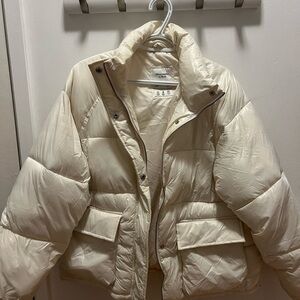 Abercrombie & Fitch Cream Oversized Utility Puffer Jacket